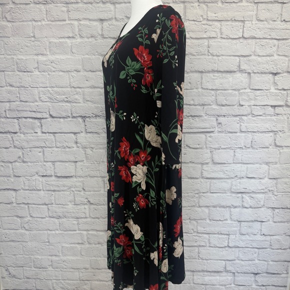 Old Navy Womens Black Floral Print 3/4 Sleeve Dress Size L Tall - Picture 2 of 7